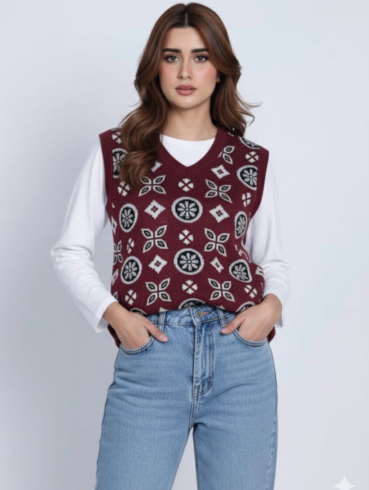 Ajrak Heritage Knit — V-Neck Vest